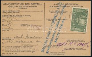 1933 Kanadai főkonzulátus pecsétje tértivevényen