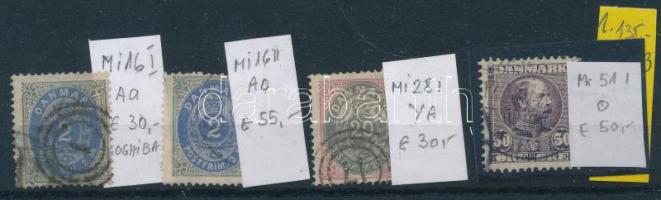 Dánia 3 db klasszikus bélyeg + Mi 16 foghibás támpéldány összehasonlító célra