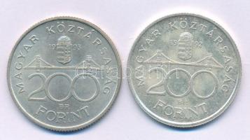 1992-1993. 200Ft Ag "MNB" (2xklf) T:AU,XF patina Adamo F13