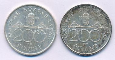 1992-1993. 200Ft Ag "MNB" (2xklf) T:AU,XF patina Adamo F13