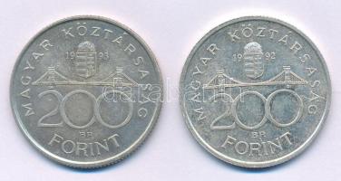 1992-1993. 200Ft Ag "MNB" (2xklf) T:AU,XF patina Adamo F13