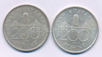 1993. 200Ft Ag "MNB" (2x) T:AU,XF patina Adamo F13