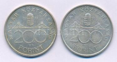 1993. 200Ft Ag "MNB" (2x) T:AU,XF patina Adamo F13