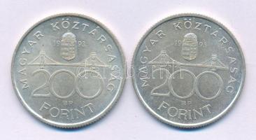 1993. 200Ft Ag "MNB" (2x) T:AU,XF patina
Adamo F13