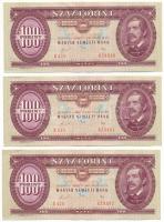 1989. 100Ft (3x) sorszámkövetők "B 428 039990 - B 428 039992" T:VF hullámos, szép papír Adamo F37