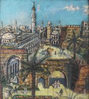 MD jelzéssel: Isztambul. Olaj, karton. Hátoldalán Isztambul, 1913, Mokry felirattal. Sérült. Dekoratív, kissé sérült fakeretben, 45,5x41,5 cm