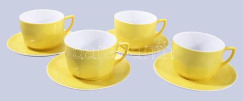 Zsolnay régi citromsárga színű 4 darab csésze alátéttel, jelzett, minimális kopással, d: 14,5 cm
