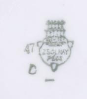 Zsolnay régi citromsárga színű 4 darab csésze alátéttel, jelzett, minimális kopással, d: 14,5 cm