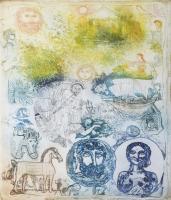 Kondor Lajos (1926-2006): Görög regék. Színezett rézkarc, papír, jelzett, 38,5×29,5 cm