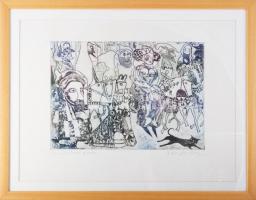 Kondor Lajos (1926-2006): Canterbury mesék. Színezett rézkarc, papír, jelzett, 25×35,5 cm