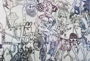 Kondor Lajos (1926-2006): Canterbury mesék. Színezett rézkarc, papír, jelzett, 25×35,5 cm