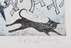 Kondor Lajos (1926-2006): Canterbury mesék. Színezett rézkarc, papír, jelzett, 25×35,5 cm