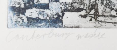 Kondor Lajos (1926-2006): Canterbury mesék. Színezett rézkarc, papír, jelzett, 25×35,5 cm