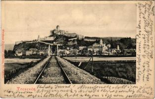 1904 Trencsén, Trencín; vasúti híd, vár. Wertheim Zsigmond kiadása / Trenciansky hrad / railway bridge, castle (Rb)