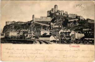 1904 Trencsén, Trencín; vasúti pálya, vár. Gansel Lipót kiadása / Trenciansky hrad / railway track, castle (EB)