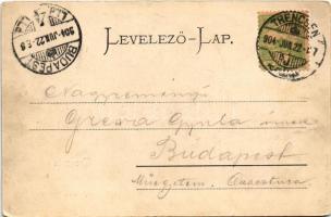 1904 Trencsén, Trencín; vasúti pálya, vár. Gansel Lipót kiadása / Trenciansky hrad / railway track, ...