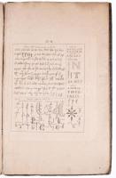ca 1750 Számok, rövidítések írásmódjai, aláírások, képes pecséteket képes könyv 9 rézmetszetű táblával (az első tábla hiányzik) + 1 db korabeli kézi rajz hasonló témában. Korabeli papírkötésben 26x41 cm / ca 1750 Book with numbers, abbreviations, signatures, picture seals with 9 copperplate plates (the first plate is missing) + 1 contemporary hand drawing on a similar subject. In contemporary paper binding 26x41 cm