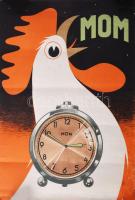 ca 1940 MOM Magyar Optikai Művek reklám plakát. Ébresztőóra reklám. Sarkán kis szakadással 29x39 cm