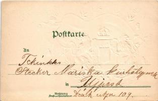 Gruss aus Bayern / Bajor címer, dombornyomott litho / Bavaria - Coat of arms. Kunstanstalt Stern &am...