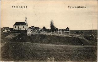 1922 Pécsvárad, Vár a templommal. Szilcz Dávid kiadása (gyűrődések / creases)