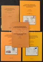 Katalógus kis tétel: A Magyar díjjegyes postai nyomtatványok katalógusa 1. sz. pótlás a második kiadáshoz 1867-1984 (Budapest, 1986) + 2. sz. pótlás (1989) + 3. sz. pótlás (1990) + Kostyán Ákos és dr Makkai László: A Magyar díjjegyes postai nyomtatványok kézikönyve (1972) + dr Simády Béla: A Magyar díjjegyes postai nyomtatványok katalógusa (1977)