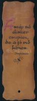 cca 1930 Bőr könyvjelző, rajta kézzel festett Napóleon idézettel, h: 17 cm