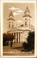 1940 Szatmárnémeti, Satu Mare; Római katolikus székesegyház / Roman Catholic cathedral + "1940 Szatmárnémeti visszatért" So. Stpl. (EB)