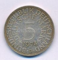 Német Szövetségi Köztársaság 1974D 5M Ag T:XF patina Federal Republic of Germany 1974D 5 Mark Ag C:XF patina Krause KM#112