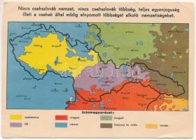 1939 Nincs csehszlovák nemzet, nincs csehszlovák többség, teljes egyenjogúság illeti a csehek által eddig elnyomott többséget alkotó nemzetiségeket. A Magyar Nemzeti Szövetség kiadása, Klösz Budapest / Hungarian Anti-Czechoslovak propaganda, irredenta map + "Debreceni Collegium" "Orando et laborando 1538-1938" So Stpl. (fa)