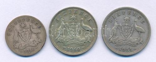 Ausztrália 1916. 3p AG + 1951. 6p Ag + 1960. 6p Ag T:C:XF-VF Australia 1916. 3 Pence Ag + 1951. 6 Pence Ag + 1960. 6 Pence Ag C:XF-VF