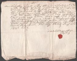 1834 Kállay Károly (1798-1843) saját kézzel aláírt viaszpecsétes irata