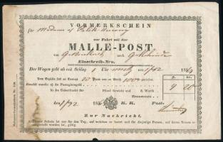 1861 MALLE-POST utazási jegy G. Becskerek - G. Kikinda
