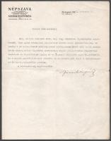 1927 Bp., Frisch Árpád (1883-?) újságíró saját kézzel aláírt levele a Népszava fejléces levélpapírján