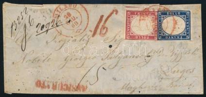 Olaszország 1860 Ajánlott levél Milánóból Lugosra 20c + 40c bérmentesítéssel, 15kr portóval