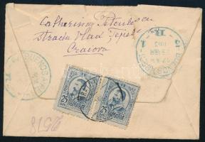 Románia 1913 Ajánlott levél Argentínába "CRAIOVA" - kék "BUENOS AIRES"