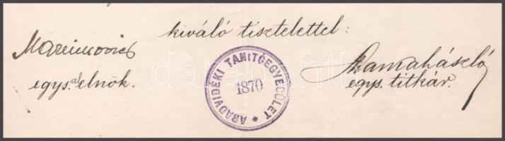 1913 Arad, Aradvidéki Tanítóegyesület leirata aláírásokkal