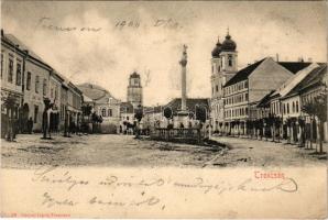 1904 Trencsén, Trencín; tér, templom, üzletek. Gansel Lipót kiadása / square, church, shops (Rb)
