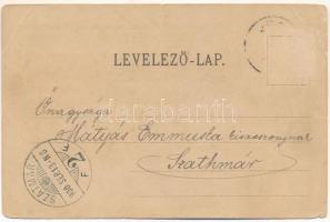 1900 Verbó, Vrbové; látkép, zsinagóga. Jacob Mohr &amp; Sohn kiadása, szecessziós-virágos litho ...