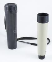 Orosz fém távcső, bakelit tokjában, kinyitva h: 51 cm