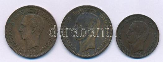 Görögország 1869B 10l Cu + 1882A 5l + 10l Cu "I. György" T:XF-VF Greece 1869B 10 Lepta Cu + 1882A 5 Lepta + 10 Lepta Cu "George I" C:XF-VF Krause KM#43, KM#54, KM#55