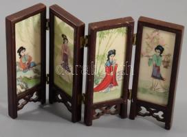 Festet japán paraván asztaldísz, kopással, 14x22 cm