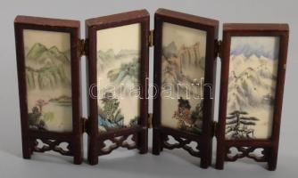Festet japán paraván asztaldísz, kopással, 14x22 cm