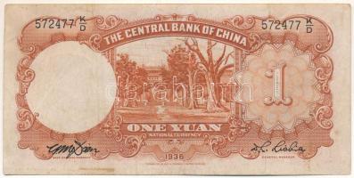 Kína 1936. 1Y "Central Bank of China" T:F
China 1936. 1 Yuan "Central Bank of China&...