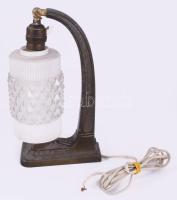 Jugendstil bronz asztali lámpa, cserélt búrával, m: 30 cm