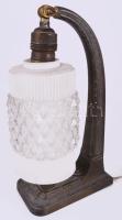 Jugendstil bronz asztali lámpa, cserélt búrával, m: 30 cm