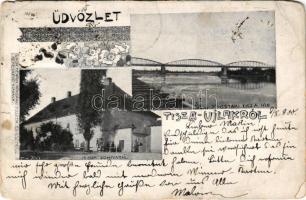 1900 Tiszaújlak, Vulok, Vilok, Vylok; M. kir. sóhivatal, Kincstári Tisza híd. Grün Henrik kiadása / salt mine office, Tisa bridge. Art Nouveau, floral (b)