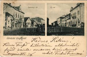 1904 Ungvár, Uzshorod, Uzhhorod, Uzhorod; Széchenyi tér, kávéház, Új tér, szálloda, étterem és sörcsarnok. Feuerlicht Testvérek kiadása / square, café, street view, hotel, restaurant and beer hall (EK)