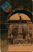 Versec, Werschetz, Vrsac; 1848-as honvéd emlékszobor. Kehrer Lajos kiadása, szecessziós litho keret ...