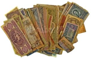 Egy kisebb doboznyi magyar és külföldi, kifejezetten rossz tartású bankjegyből álló tétel T:VG-Pr A small box of Hungarian and foreign banknotes in particularly poor condition C:VG-Pr