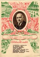 Rákosi Mátyás, a dolgozó magyar nép szeretett vezére. Celldömölki emlék. Szikra nyomda / Mátyás Rákosi communist propaganda card (gyűrődések / creases)